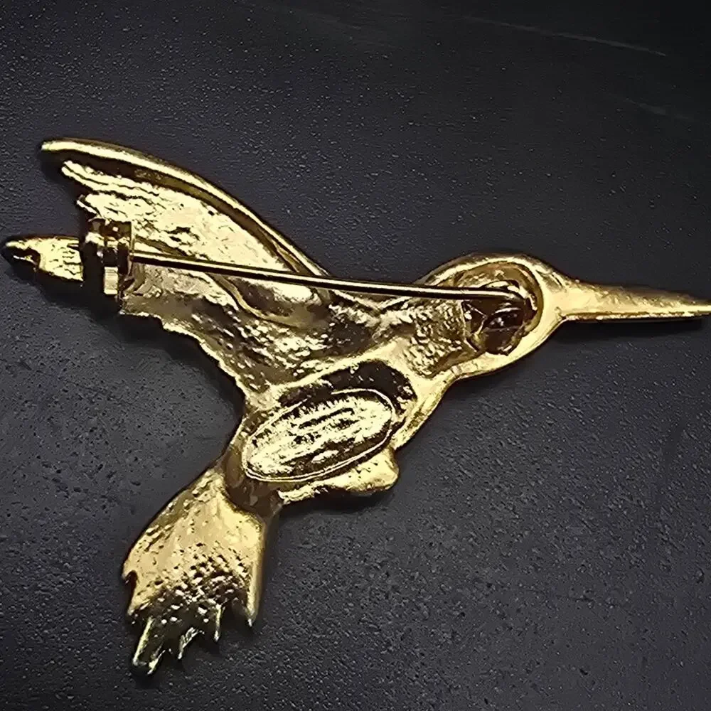 Danecraft Hummingbird Brooch Gold Tone Green Blue Bird Animal Jewelry
